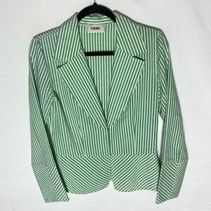 Vintage Fidel Green Striped Seersucker Cotton Blazer Jacket 4 Twee Coastal
